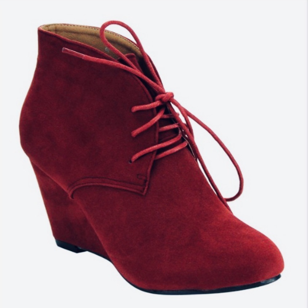 Report Burgundy Suede Lace Up Boot Wedges